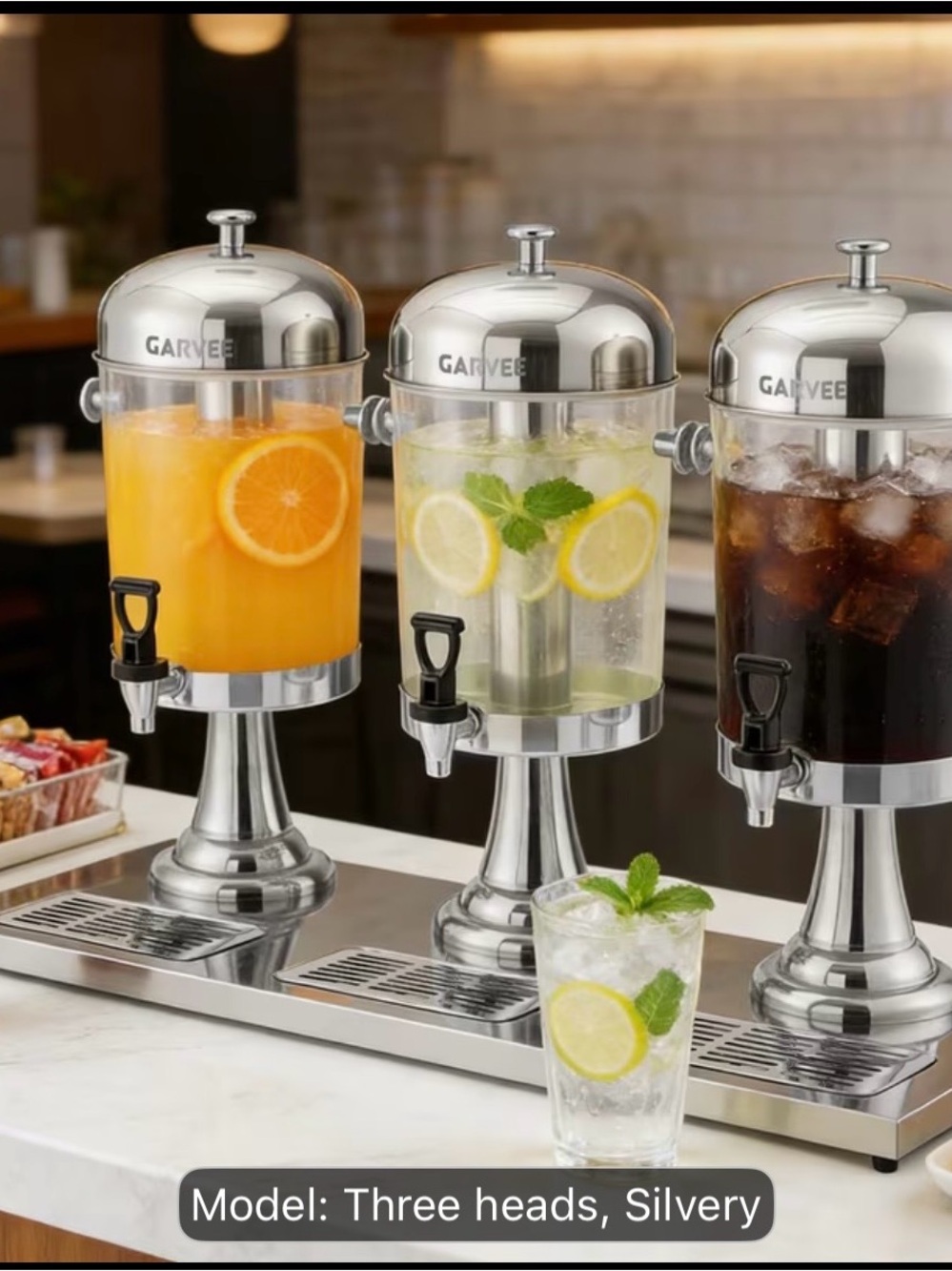 Silver 3-Head Beverage Dispenser Trio